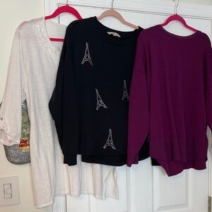 3 Sweaters Bundle- white, black and purple
